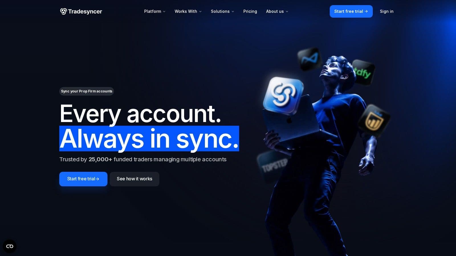 TradeSyncer homepage, October 2026