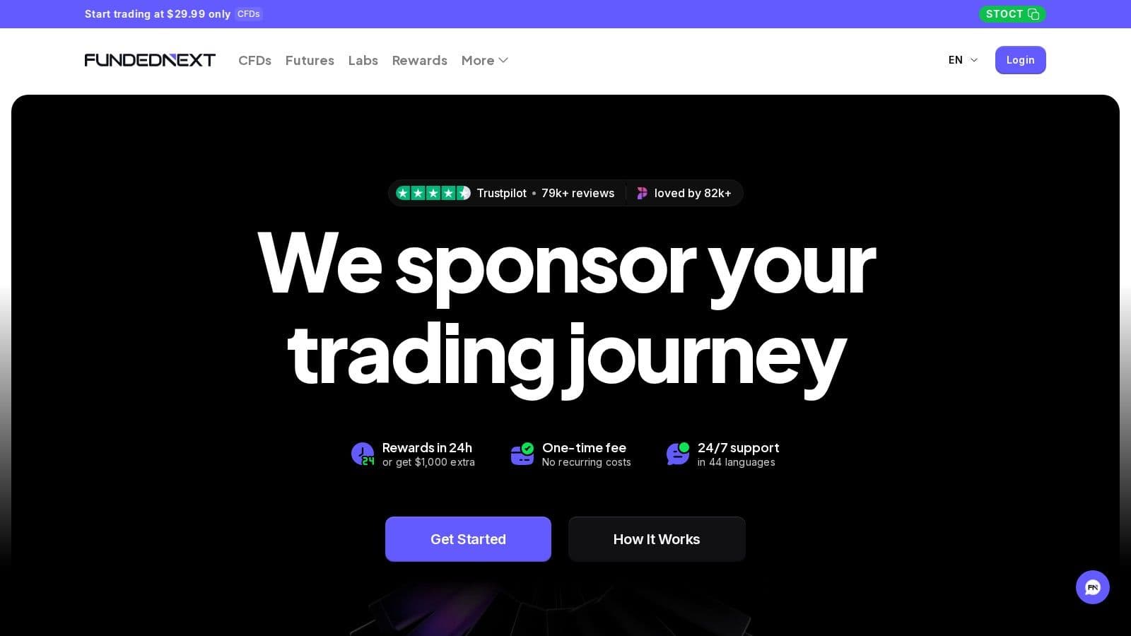 FundedNext homepage, October 2026